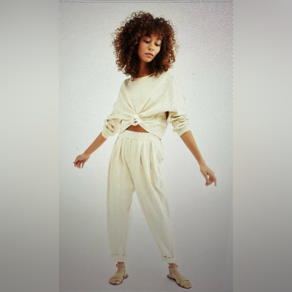 Free People Beach Culver City Knotted Cropped Sweater Shirt Cream size xs.tp - Picture 3 of 5